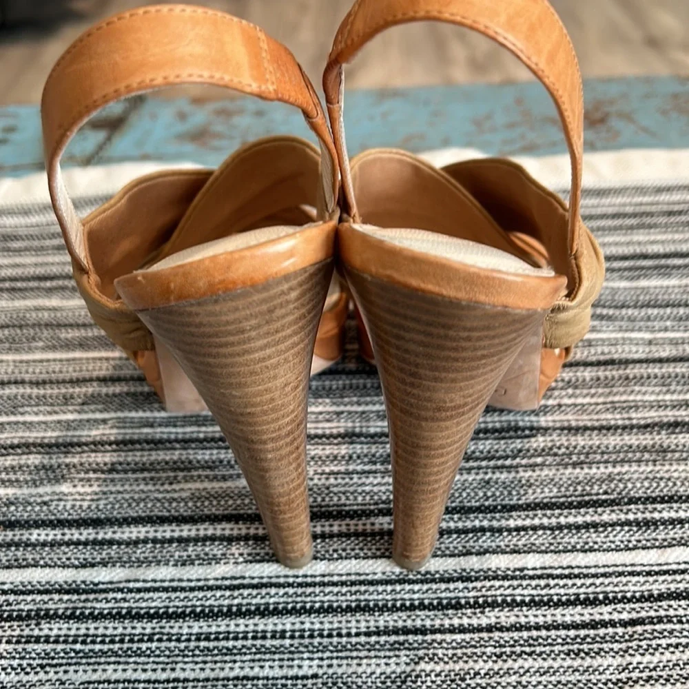 Coach Astor Platform Slingback Heels Tan Leather Strappy Sandals Size 8 - Picture 4 of 6